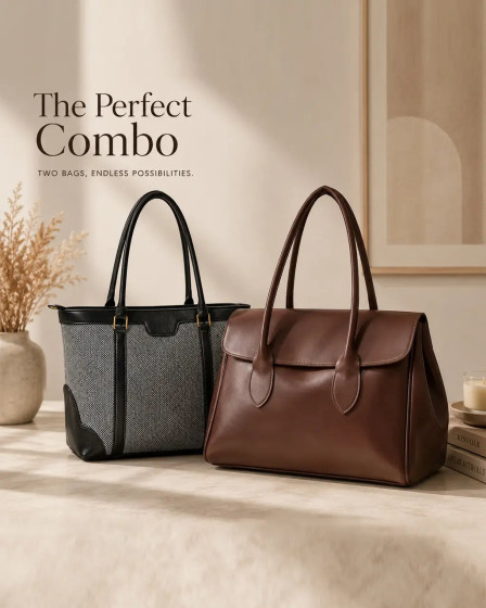 iShopping - HBH The Work & Weekend Duo Black Miraas Tote & Brown Corporate Tote Combo