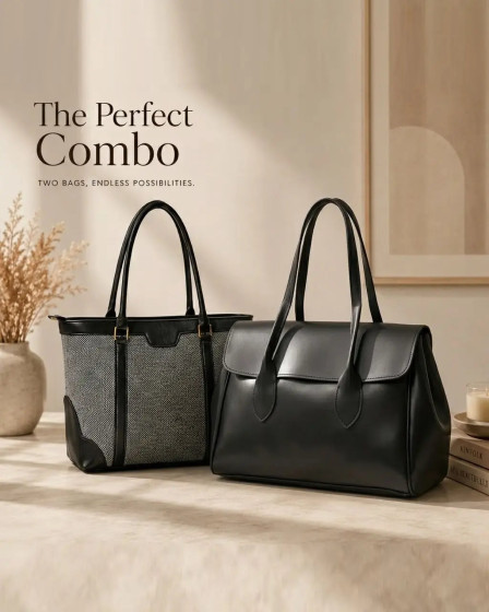 iShopping - HBH The Work & Weekend Duo Black Miraas Tote & Corporate Tote Combo