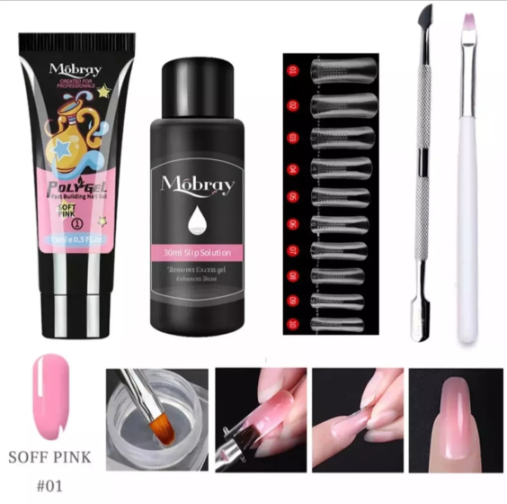 iShopping - Poly Gel Nail Polish Kit For Nail Extensions 5pcs/Set - Soft Pink