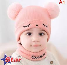 iShopping - SS Mart Baby Hat Scarf Set Embroidery Double Pompom Kid