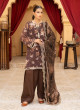 iShopping - Ahlam Cocoa & Zari Embroidered Printed Silk Suit 3-piece
