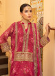 iShopping - Ahlam Crimson Dahlia Embroidered Printed Silk Suit 3-piece