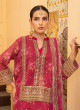 iShopping - Ahlam Crimson Dahlia Embroidered Printed Silk Suit 3-piece