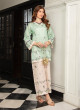 iShopping - Ahlam Olive Green & Beige Contrast Printed Lawn Kurta 1-piece