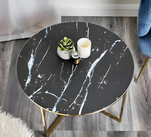 iShopping - Zeki Decor Modern Coffee Table with Iron Base and Wooden Top