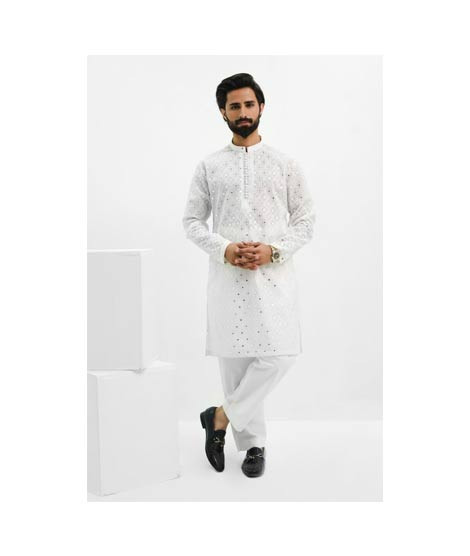 iShopping - Elegance Republic Embroidered Kurta Trouser Pastel White (1020)