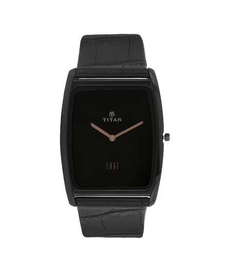 iShopping - Titan Edge Analog Men's Leather Watch - Black (1596NL01)