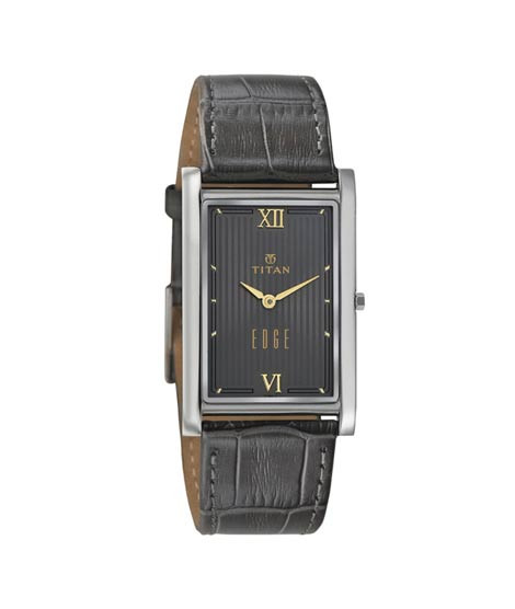 iShopping - Titan Edge Analog Men's Leather Watch - Black (1598SL02)