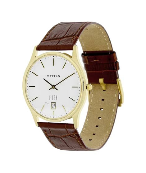 iShopping - Titan Edge Analog Men's Leather Watch - Brown (1683Yl01)