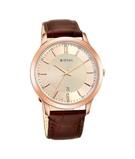 iShopping - Titan Analog Men's Leather Watch - Brown (1825WL02)
