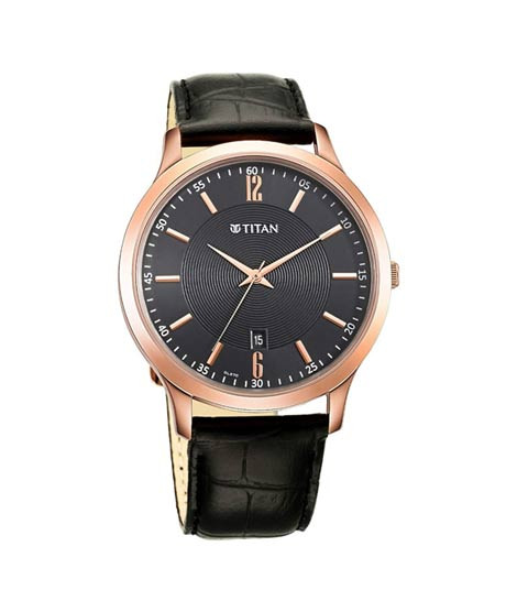 iShopping - Titan Analog Men's Leather Watch - Black (1825WL03)