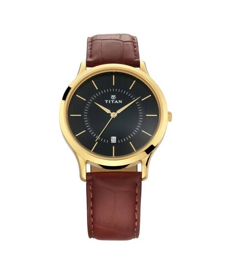 iShopping - Titan Analog Men's Leather Watch - Brown (NR1825YL01)