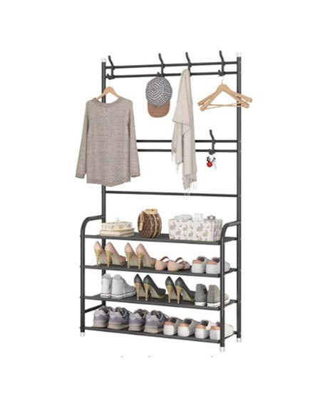 iShopping - Muzamil store Entry coat 4-Tier Storage Shelves 8 Hooks Hallway Organizer