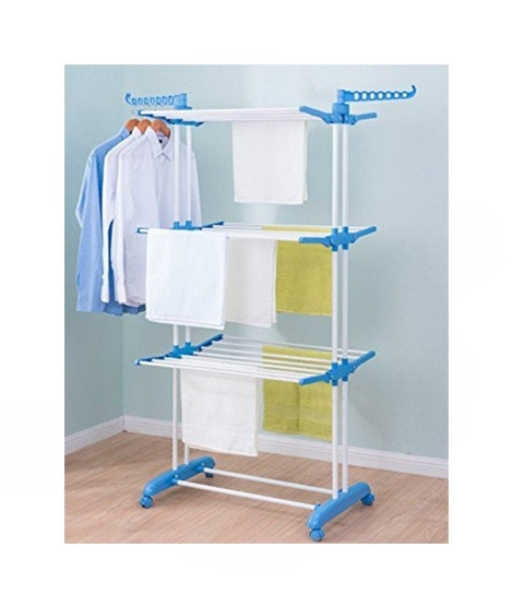 iShopping - AGM Portable 3 Tier Clothes Drying Stand Blue/White