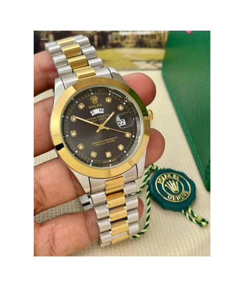 iShopping - Ahsan's Luxury Day-Date Two-Tone Black Dial Watch For Men