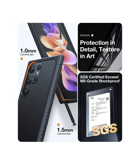 iShopping - Torras Military Grade Drop Tested Shockproof Case For Galaxy S23 Ultra Matte Black (AMT-6199)