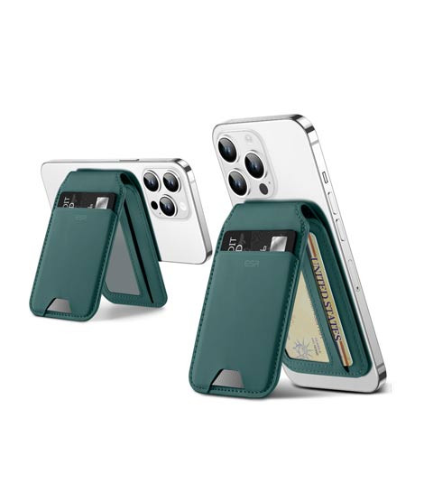 iShopping - ESR Vegan Leather Magsafe Wallet & Stand Green Suede (AMT-6324)