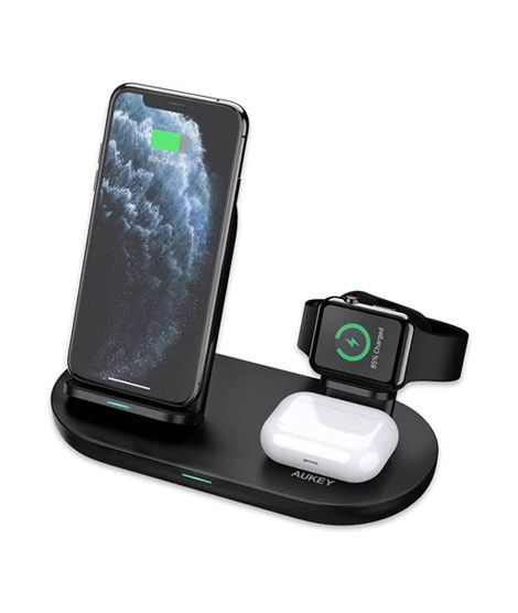iShopping - Aukey Aircore 3 in 1 Wireless Charging Station Stand Black (LC-A3)