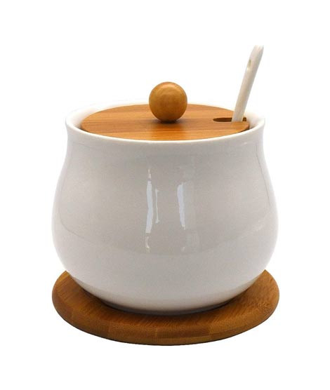 iShopping - Easy Shop Ceramic Sugar Pot with Bamboo Base