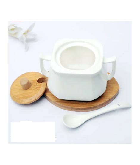iShopping - Easy Shop Bamboo Base Ceramic Sugar Pot