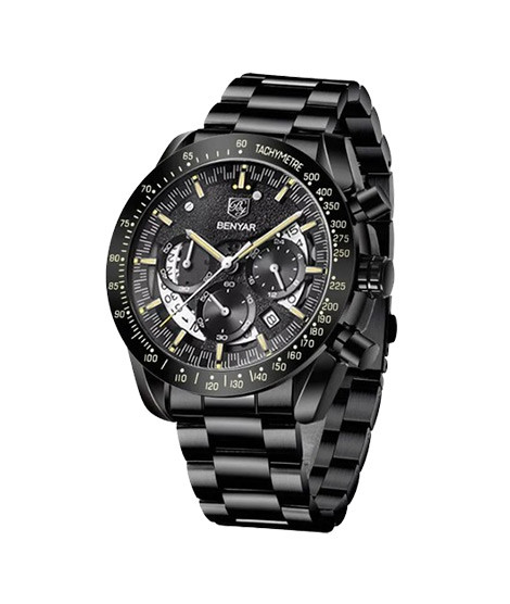 iShopping - Benyar Date Chronograph Edition Stainless Steel Men's Watch Black (by-5120-7)