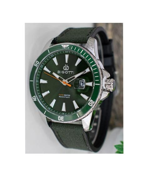 iShopping - Bigotti Leather Men's Watch Dark Green (BG.1.10128-5)