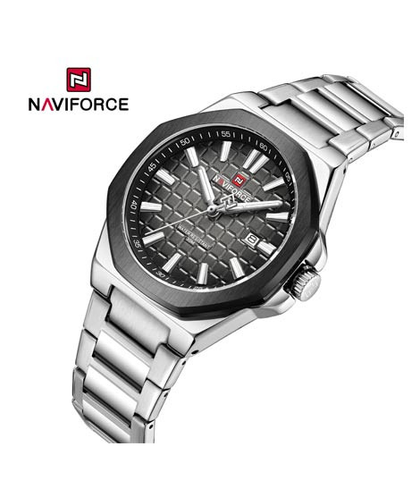 iShopping - Naviforce Signature Textured Watch For Men Silver (NF-9258-9)