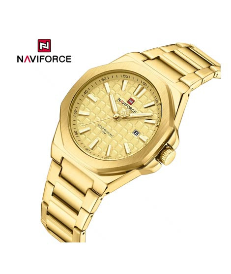 iShopping - Naviforce Signature Textured Date Watch For Men Golden (NF-9258-5)