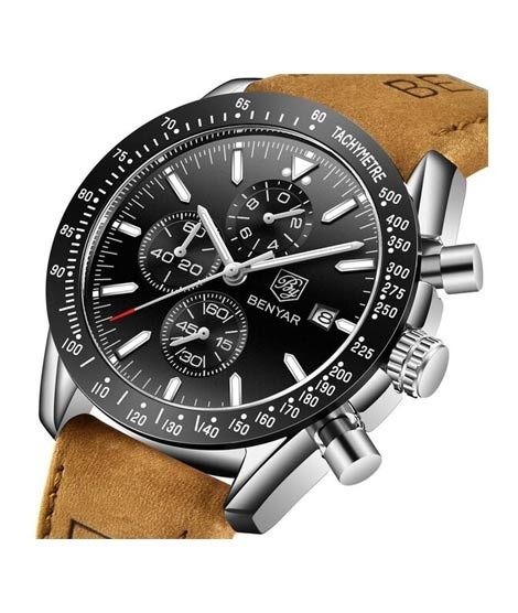 iShopping - Benyar Chronograph Exclusive Edition Men's Leather Watch Brown (BY-1169)