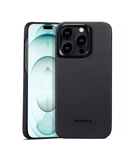 iShopping - Pitaka Aramid Fiber Fusion MagEZ Case For iPhone 15 Pro Max - Black/Grey Twill
