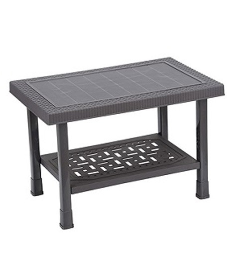 iShopping - Boss Full Plastic Double Shelf Baby Rattan Table Dark Grey (BP-328-DGR)