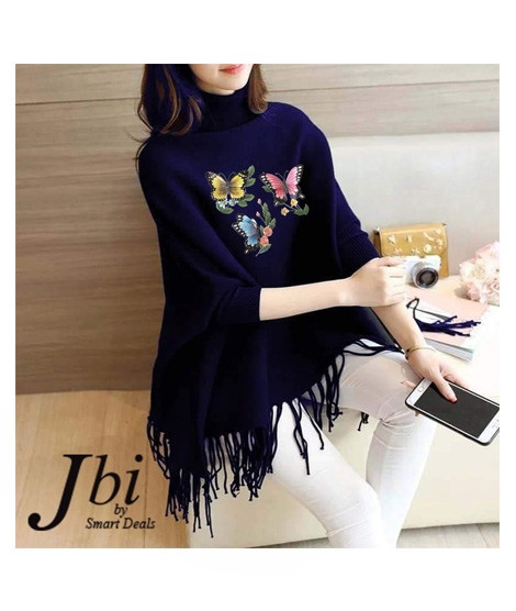 iShopping - Charming Closet Butterfly Printed Top For Women Dark Blue
