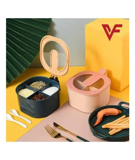 iShopping - City Mart 4 Partition Kitchen Spice Storage Container with Spoon Set