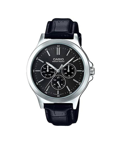 iShopping - Casio Black Leather Strap & Silver Case Analog Watch For Men (MTP-V300L-1A)