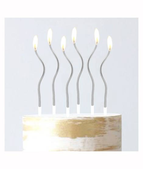iShopping - Curly Spiral Metallic Birthday Cake Candles Silver - Pack of 6