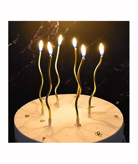 iShopping - Curly Spiral Metallic Birthday Cake Candles Golden - Pack of 6