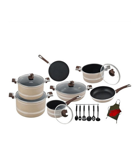iShopping - Domestic Non Stick Jumbo Cookware Gift Set Beige - 21 Pieces