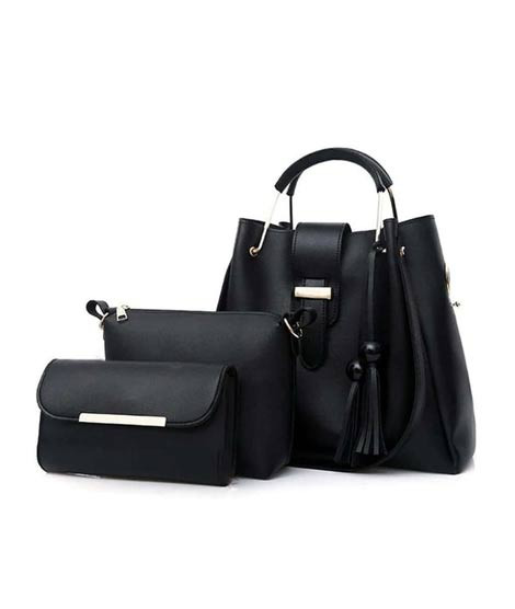 iShopping - Jazzy Stylish Shoulder Hand Bag Black - 3 Piece