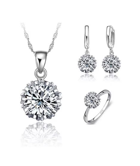 iShopping - EvaEsh 925 Silver Stamped Necklace Earrings Ring Jewelry Set