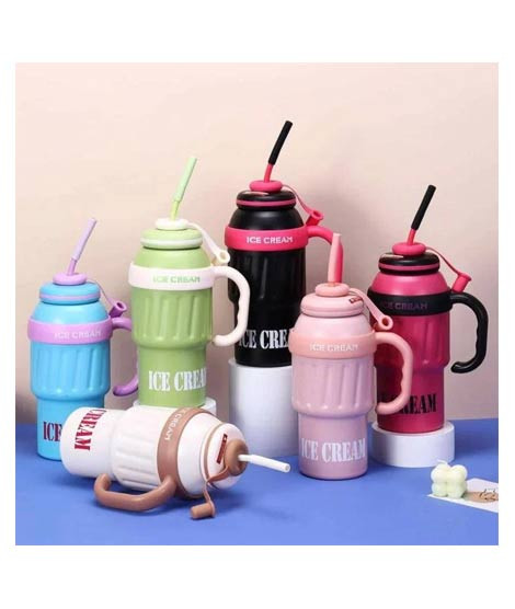 iShopping - Ice Cream Tumbler Water Bottle With Straw 1000ml