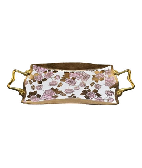 iShopping - Easy Shop 14” Printed Serving Tray With Steel Handle Golden