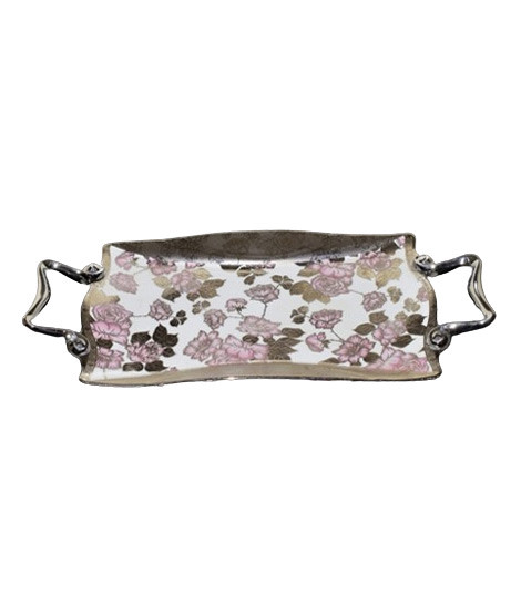 iShopping - Easy Shop 14” Printed Serving Tray With Steel Handle Silver