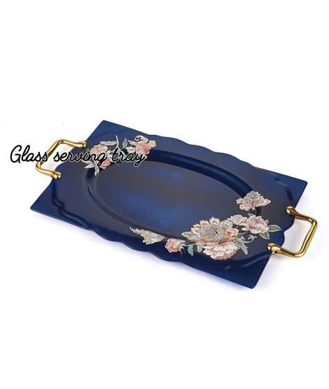iShopping - Easy Shop 15” Glass Serving Tray With Steel Handle Blue
