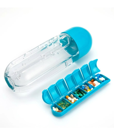 iShopping - Easy Shop 2 in 1 Water Bottle And Pill Organizer Blue