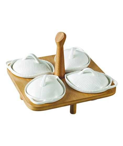 iShopping - Easy Shop 4 Pcs Ceramic Sauces Set with Wooden Stand