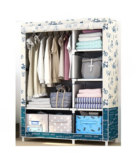 iShopping - Easy Shop Five Shelf & One Sided Hanging Cloth Wardrobe White/Blue