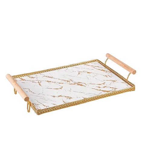 iShopping - Easy Shop Frame Glass Serving Tray With Golden Metal Handle