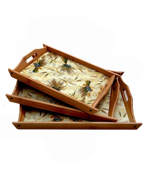 iShopping - Easy Shop Wooden Serving Tray Set Of 3 Pcs