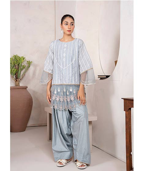 iShopping - Ahlam Vintage Slate Jacquard Embroidered Printed 2 Piece Suit