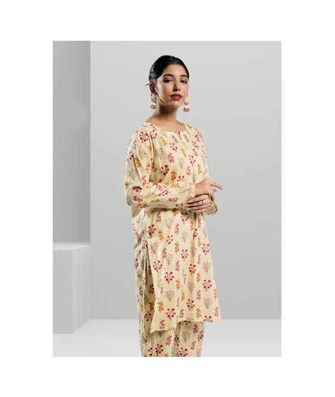 iShopping - Ahlam Soft Cambric Stitched Beige CO-ORD Set